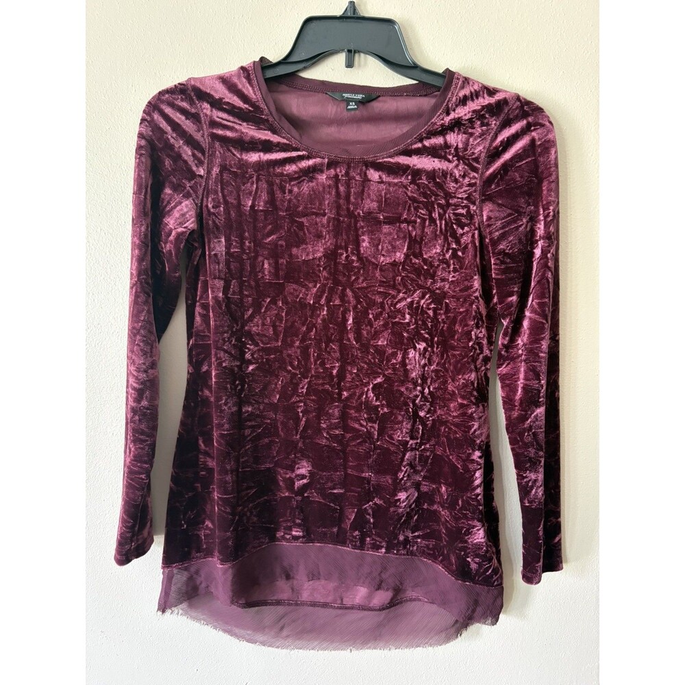 Simply Vera Wang Top Womens XS Burgundy Crushed Velvet Long Sleeve Stretch
